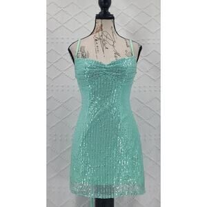 Mini sequins dress Rave Festival Party Cocktail party HOCO Sz Small Mint Green